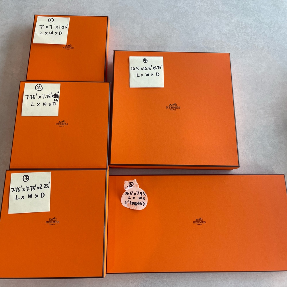 A lot of 5 Hermes boxes for sale w dust bags and ribbons